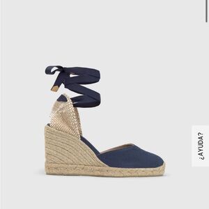 Castaner Navy and Tan Espadrille Wedges